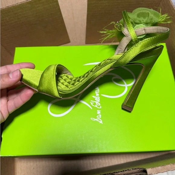 Sam Edelman Lime Green Heels with Floral Accent - Picture 4 of 6